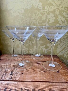 NWT Crate&Barrel Bianca Etched Martini Glasses - Set of 4